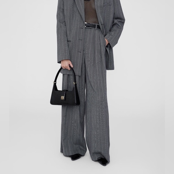 Anine Bing Handbags - Anine Bing Mini Grace Shoulder Bag in Black Embossed Croc